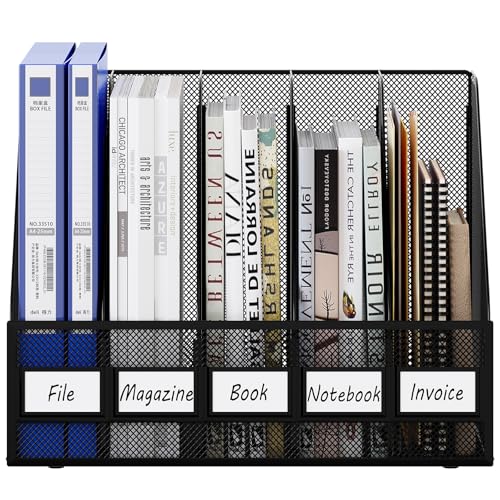 EasyPAG 5 Fächer A4 Metall Büro Schreibtisch Organizer Dokumentenhalter Aktenablage Zeitschriftenhalter Briefablage Papier Magazin Organisator,Schwarz
