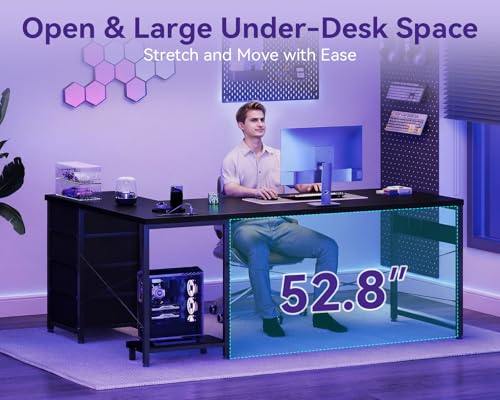 Image of AODK L Shaped Gaming Desk with 4 Drawers, 67 inch Reversible Home Office Desks with Power Outlets, L Shaped Computer Desk with USB Charging Port and Host Stand, Corner Desk, Easy to Assemble, Black