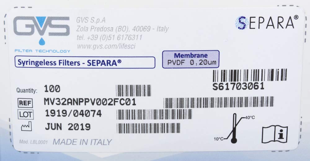 GVS Filter Technology, SEPARA Spritzenlose Filter Vial, PVDF Membran, 0.2µm, 100/pk