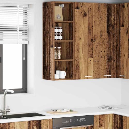 Fecpoo Armario colgante de cocina – Diseño minimalista de madera envejecida, 30 x 29,5 x 100 cm, ideal para cocinas pequeñas y grandes