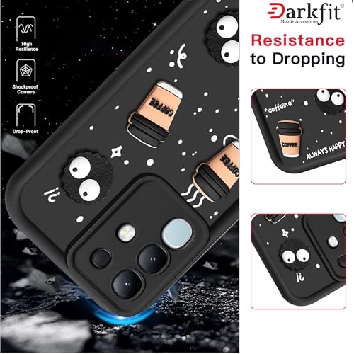 Image of DARKFIT Back Case Cover Compatible with Vivo T4x 5G | Cute Fun Cartoon Ball 3D Coffee Silicone Case | Body Protection | Camera Protection | Shock Proof | for Vivo T4x 5G | Color Black | Pack of 1
