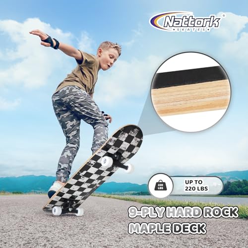 Image of Nattork 31 Inch Complete Skateboard, Standard Skateboards for Beginners, Wood 9 Layer Canadian Maple Trick Skate Boards for Boys Girls Youth Teens Adults