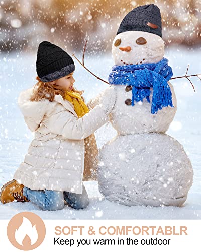Syhood 4 Sets Kids Winter Hat and Scarf Set Warm Fleece Lining Beanie Hats Knitted Cap Scarf for 5-14 Years Boys Girls4