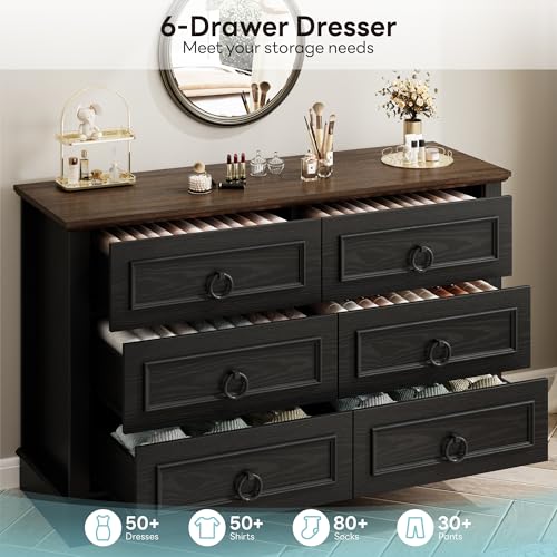 image for LIKIMIO Black Dresser for Bedroom, Wood Double Dressers & Chests of Dr