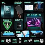 2026 Comprimé avec clavier, stylet & Souris, 10.4 Inch Android 15 Comprimés 2K IPS Écran, 36GB RAM 256GB (1TB TF), 8000mAh, T606 8-Core,8+13MP, 5G/2.4G WiFi,Comprimés pour étudiants, adultes, jeu- Gray