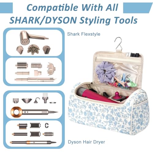 Image of MAYCREATE Travel Pouch Compatible with Dyson Airwrap Complete Styler and Attachments, Cotton Portable Hair Dryer Bag Organizer with Hanging Hook for Hair Curler Accessories