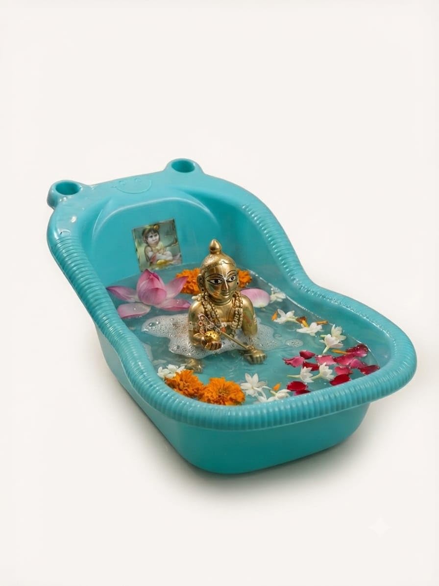 kanha Kart Gopal Ji Bath Tub for Size 0 to 6 | Thakur Ji Bathing Tub for Daily Puja, Abhishek & Nitya Seva |Plastic Mini Bathtub for janmashtmi, Kanha Ji & Home Temple Use | Pack of 1 (Multicolour)-image-38