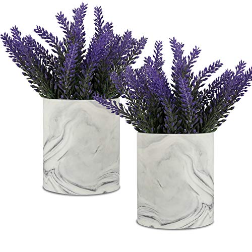 LUEUR Artificial Flower Potted Lavender Purple Fake Flowers Faux Lavenders in Pots