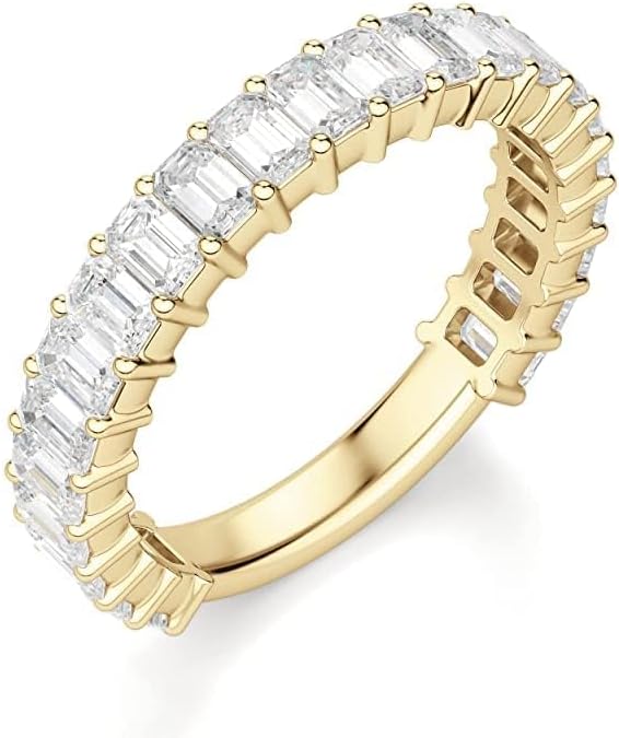 2.0 TCW Emerald Cut Eternity Moissanite Wedding Band for Women Engagement Bridal Ring Silver Solid White/Yellow/Rose Gold Vintage Matching Stackable Anniversary Bands Gifts