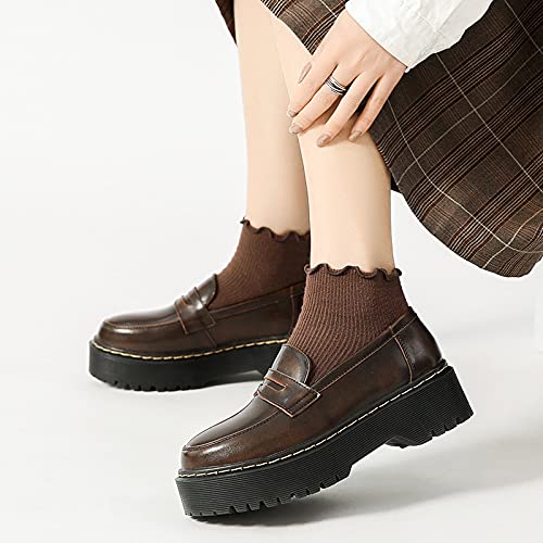 Lemokiki Womens Lolita Cosplay Platform Loafers Womens Leather Shoes Low Cut Japanese School Uniform Shoes Slip On Round Toe Patent Leather Oxfords Dress Shoes (Brown,9) #TOP5