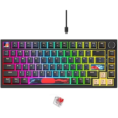 Fogruaden 75% Wired Mechanical Gaming Keyboard 75 Percent Keyboard Hot Swappable, Red Switch, RGB Backlit 82 Keys TKL Mechanical Keyboard, NKRO Compact Keyboard with Volume Control Knob (BlueSamurai) Cover