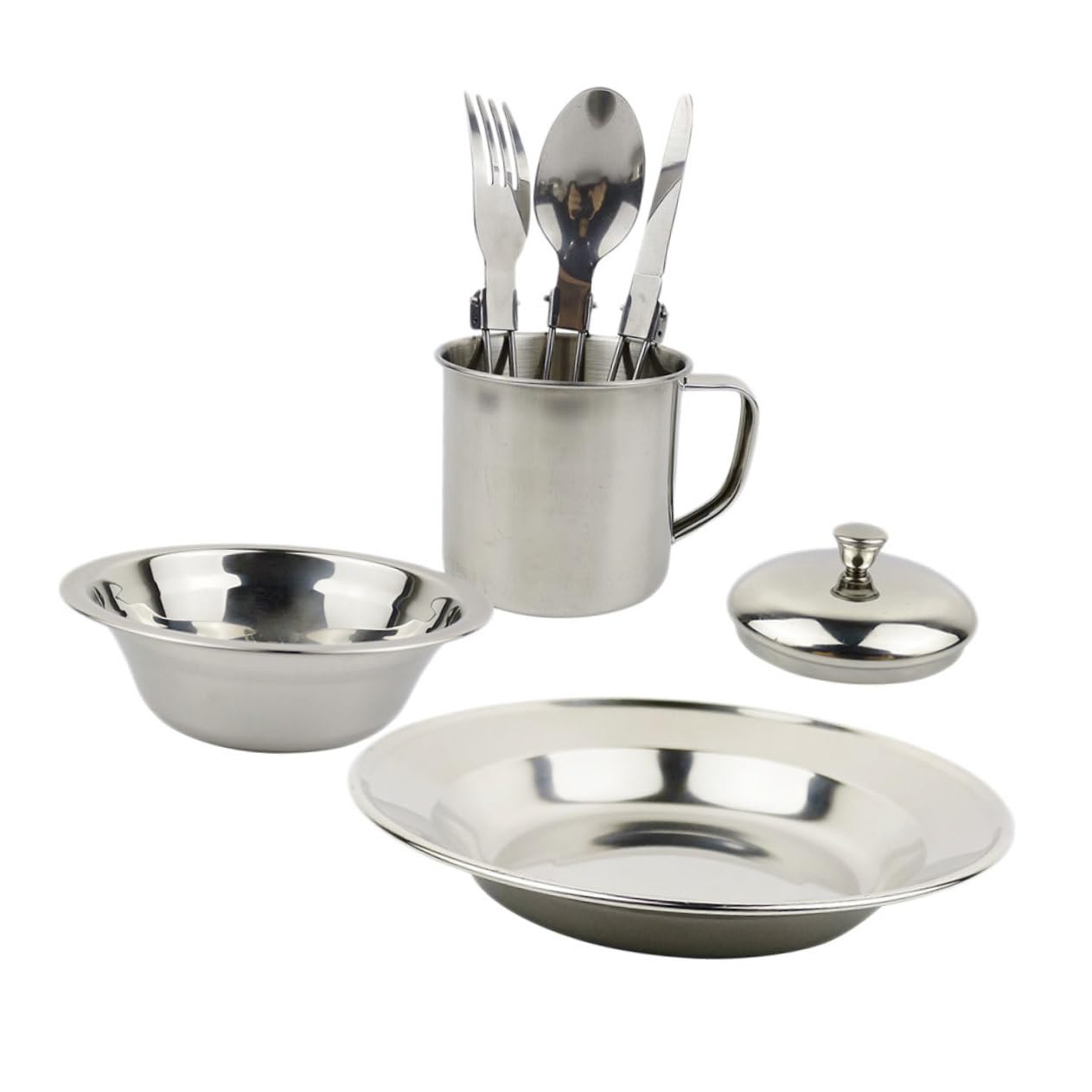 Parliky Ergonomic Camping Cookware Kit Stainless Steel Set Portable Pot for 2 People Outdoor Dinnerware