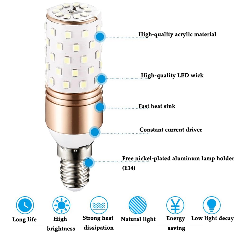 Paquete de 2/10 Bombillas Led E14, Bombillas Led de Maíz de 12 W, Equivalente a 100 W, Bombillas de Araña de Luz Blanca Diurna de 6000 K, Bombillas de Ventilador de Techo con Base E14/Neutra