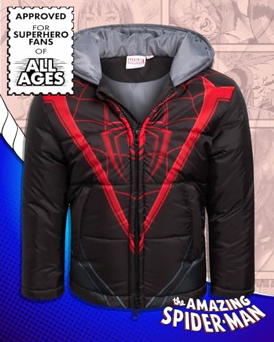 Marvel Boys' Puffer Jacket - Spiderman, Miles, and Spider Gwen Quilted Zip Up Insulated Hooded Winter Jacket for Boys (2T-7)2