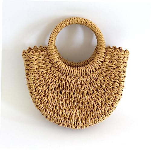 Bolso tote de paja tejido a mano para mujer, diseño de media luna, gran capacidad, para playa, fiestas y compras miniatura 4