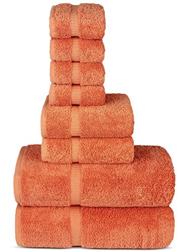 Chakir Turkish Linens Hotel & Spa Quality, Highly Absorbent Towel Set (Set of 8, Coral)