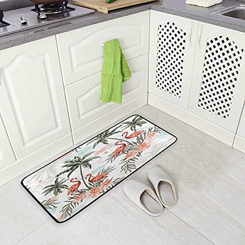 Moyyo Kitchen Mat Summer Beach Palm Trees Pink Flamingo Kitchen Rug Mat Anti-Fatigue Comfort Floor Mat Non Slip Oil Stain Resistant Easy To Clean Kitchen Rug Bath Rug Carpet For Indoor Outdoor #TOP1