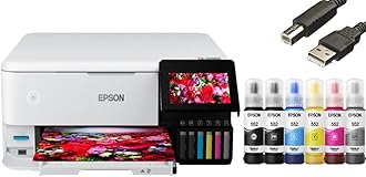Epson EcoTank Photo ET-8500 All-in-One Wireless Color Supertank Printer with Scanner and Copier - Print Scan Copy Fax- Auto 2-Sided Printing - White-Bundle with Ahaghug Printer Cable.