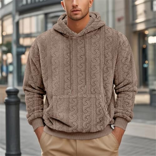 Men's Textured Teddy Fleece Hooded Sweatshirt Casual Sports Leisure Fall Winter Trend Top2