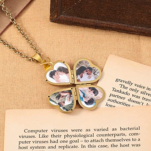 Nobelook Personalized Love Heart Locket Necklace That Holds 4 Photos Customizable Pendant Charms For Women Gold Plated Vintage Necklace For Mother Christmas Birthday Gift Chain Length 31.49 Inch Adjustable  thumb #2