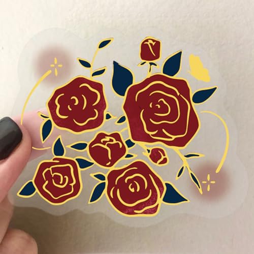Image of Transparent Flora Scrapbook Stickers Aesthetic Flowers Stickers(Gs) | Gold Stamp Transparent & Waterproof Sticker for Scrapbook Journal Water Bottle Kindle, DIY Crafts, Party Supplies