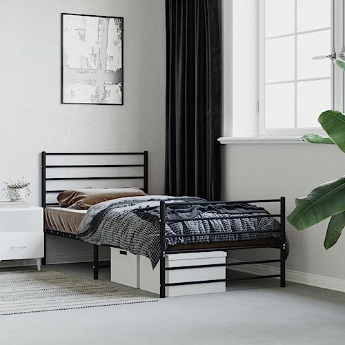 Homgoday Canapé con cabecero y piecero de metal negro 75 x 190 cm, cama con marco para salón, dormitorio