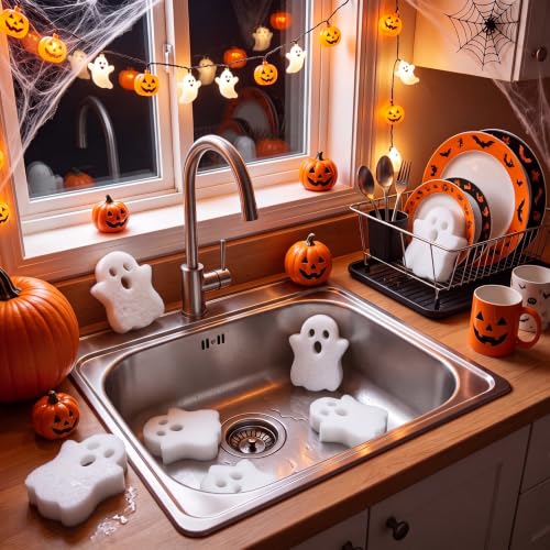 Image of Tioncy 12 Pack Ghost Kitchen Sponges Bulk Dual Sided White Ghost Scrubber Sponges Dishwashing Kitchen Cleaning Accessories for Household Supplies