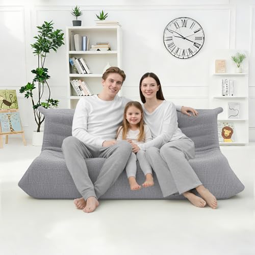 Image of HABUTWAY Bean Bag Chairs Fireside Lazy Floor Sofa,3 Seater,Light Grey