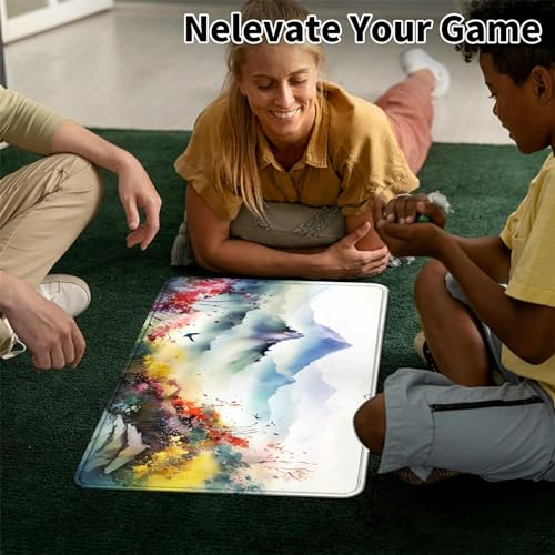 Image of Card Mat for MTG & TCG Playmat,Watercolor Mountains Flowers