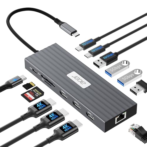 Acer Docking Station 3 Monitors with 3 HDMI, 13-in-1 USB C Hub for Laptop with 4K@60Hz HDMI, 1 Gbps Ethernet, 10Gbps Data, 100W PD, SD/TF, Laptop Dock for Acer, XPS, Spectre, Surface, Mac