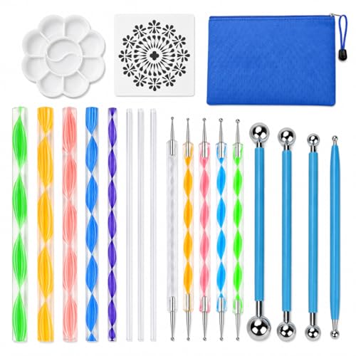 19PCS Mandala Dotting Tools Set with a Zipper Storage Bag for Painting Rocks, ABenkle Mandala Stencil Ball Stylus Paint Tray Set