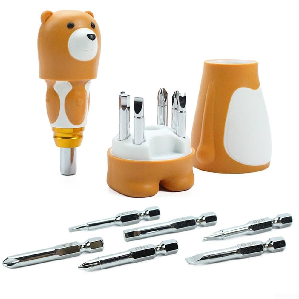 Carpango Wie Abgebildet 6 In 1 Multifunction Screwdriver Tool Set Cartoon Bear Labor-Saving Screwdriver Repair Tool For Diy Maintenance, Home, Kitchen