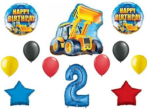 JTJ Products Bundle of 2nd Boy BIRTHDAY ROUND CONSTRUCTION LOADER BALLOON BOUQUET WITH 40" BLUE #2