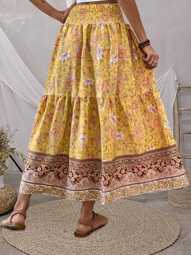 Women's Maxi Skirt 2025 Flowy High Waist A Line Long Summer Casual Boho Floral Print Skirts3