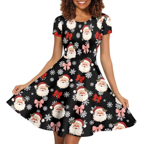 Image of Forchrinse Summer Dresses for Women Crew Neck Short Sleeve Midi Dress Casual Beach Vacation Sundress