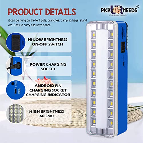 Image of Pick Ur Needs Rechargeable Home Emergency Tube +10 SMD LED Floor Lantern Lamp Light (Dark Blue)