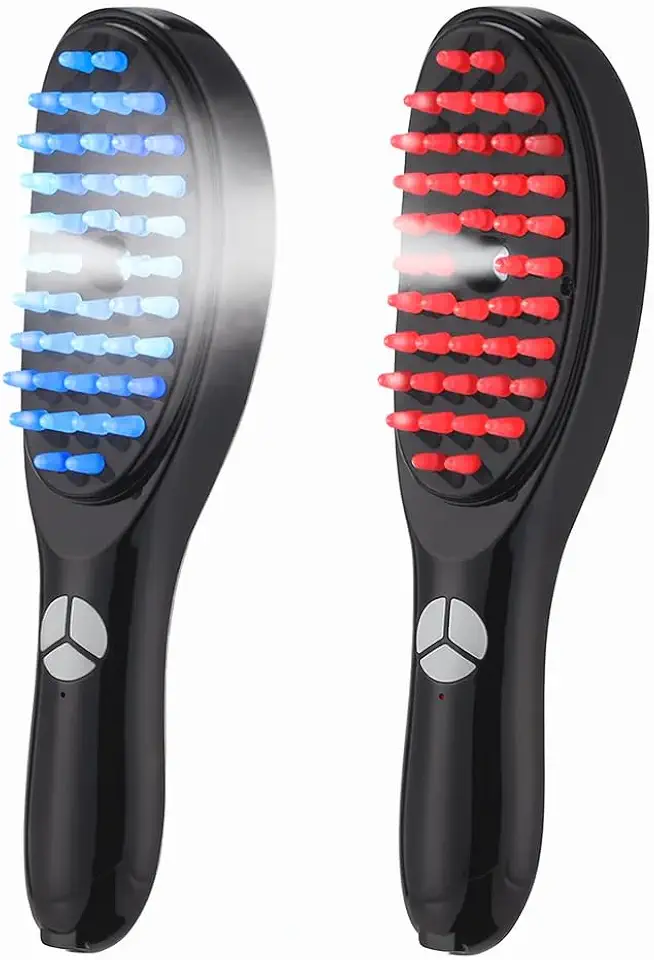 Escova 4-em-1 Crescimento & Força Capilar LED – Massageadora Antiqueda, Modo Azul Hidratante + Vermelho Fortalecedor, Superfície Desembaraçante Premium