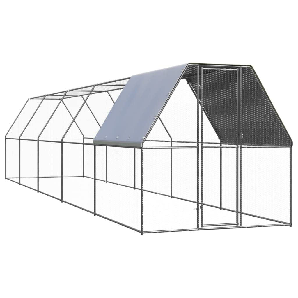 Recinto exterior para animales pequeños, 2 x 10 x 2 m, acero galvanizado con techo de polietileno impermeable y cerradura, adecuado para pollos, conejos, cobayas, patos, pájaros y roedores