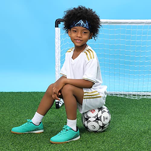 Hawkwell Unisex-Child Athletic Lace Up Boys Girls Indoor Trainer Soccer Shoe (Toddler/Little Kid/Big Kid), Green Pu, 2 M Us #TOP1