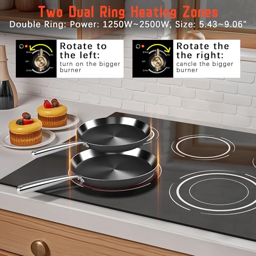 Image of Electric Cooktop 34.25 Inch(Cut-out Size: 34.25 inchx19.3 inch) - 5 Burner Electric Stove Top with 8400W, 36 Inches Built-in Ceramic Stove, Overheat Indicator, Knob Control, 220V - 240V Hard Wired