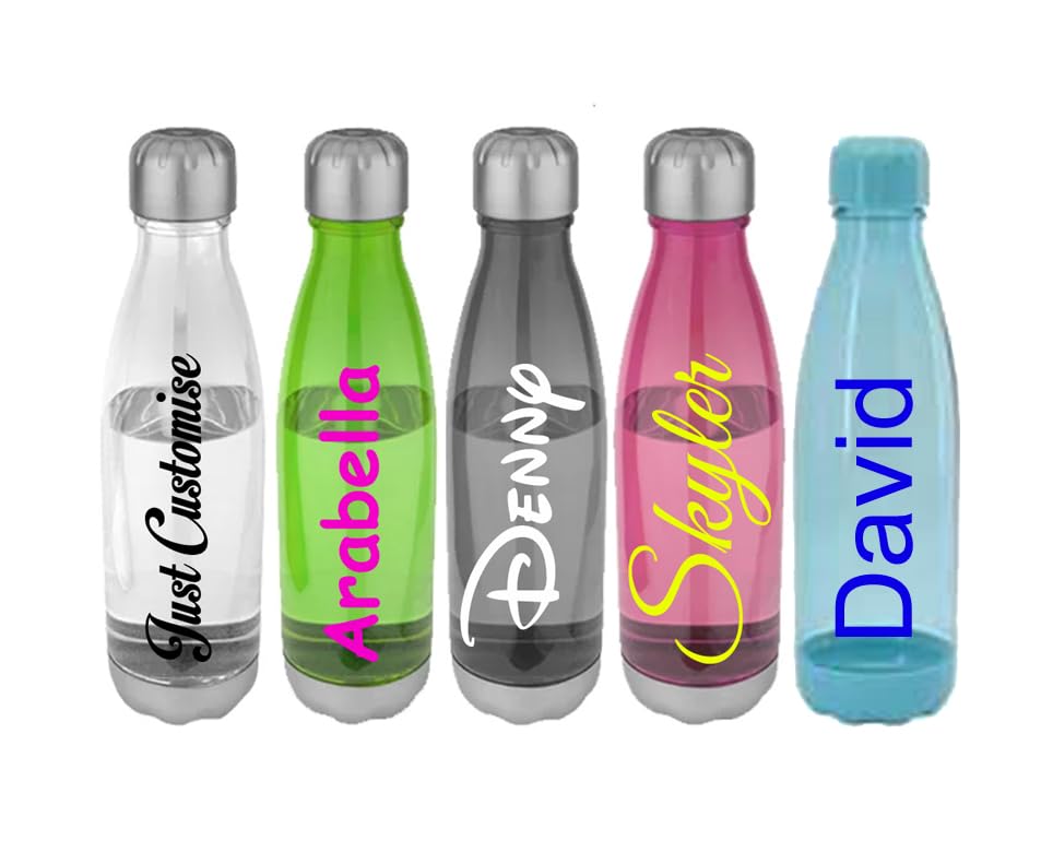 Personalised Custom Water Drink Bottle - Plastic - Screw Lid - Translucent Colour - Any Name, Word, Business, Sports, School, Promotional Merchandise