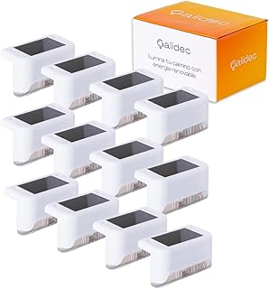 Galidec Mini Luces solares para exterior, 12 uds, color Blanco, luz de escalera, impermeable, carga solar LED, escaleras exteriores, escalones, patio, vallas, galileds. Luz Templada (Blanco, 12 uds)