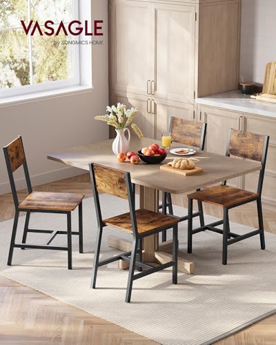 Image of VASAGLE Dining Chair Set of 4, Rustic Wood Chairs with Metal Steel Frame, Easy to Assemble, Comfortable Seat, Modern Farmhouse Chair for Kitchen, Bedroom, Living Room, Rustic Brown and Ink Black
