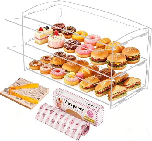 BAOSHISHAN Vitrine d'exposition en acrylique à 2 couches, 48 x 22 x 26 cm, pour pains, boulangeries, magasins de desserts, cafés, présentoir alimentaire
