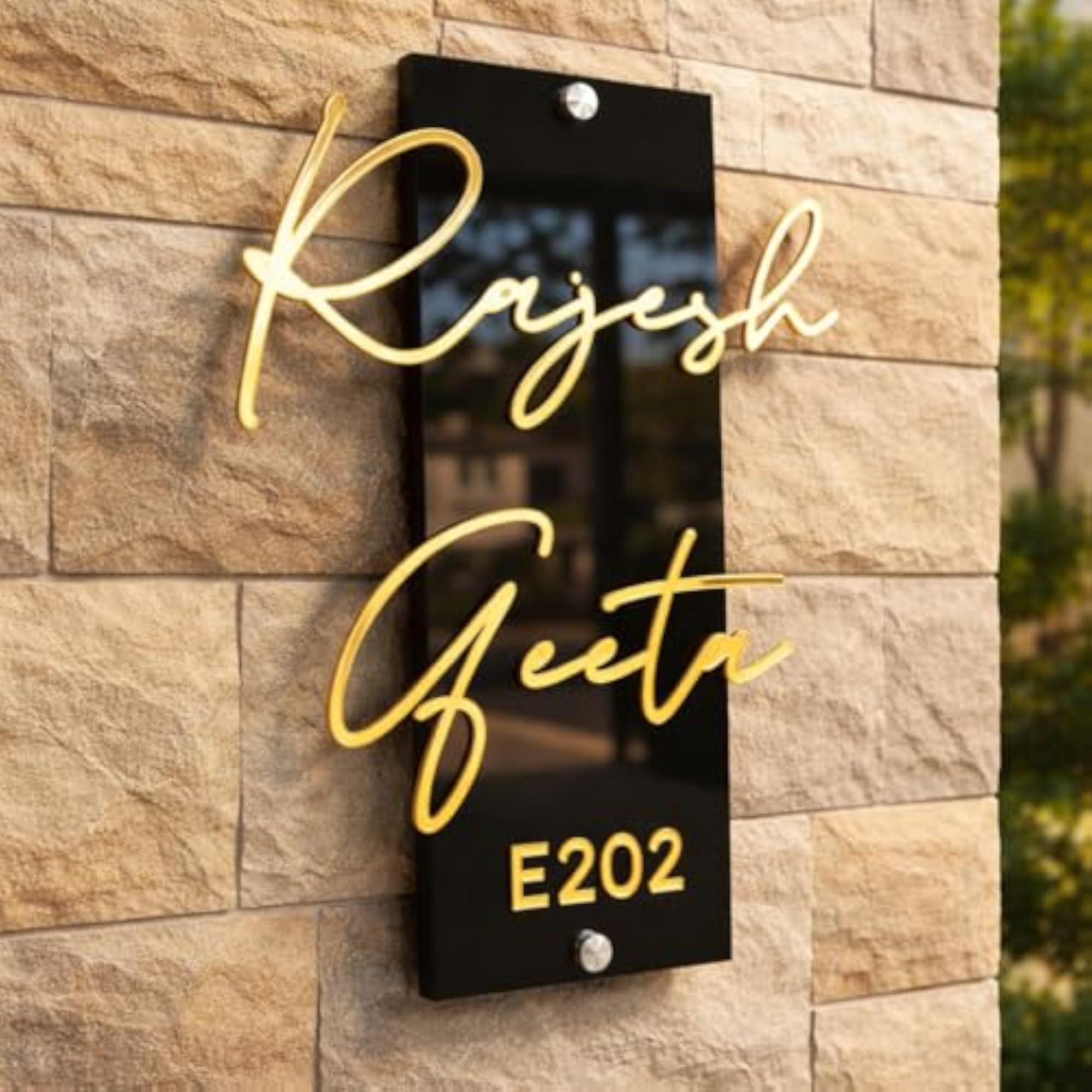 Customized Acrylic Name Plate with Black Base & Golden Initials
