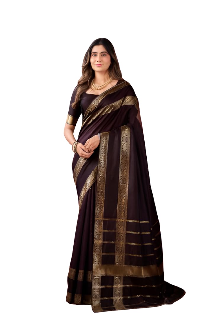 jbpipaliya Women's Kanjivaram Silk Saree with Zari Woven Border and Rich Pallu - Traditional Banarasi Style Soft Silk Saree with Unstitched Blouse Piece-picture-28