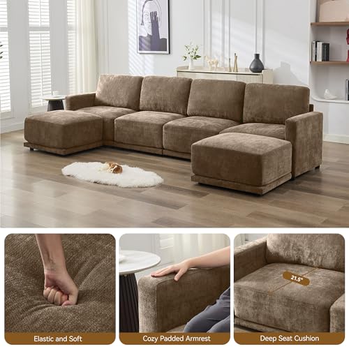 Image of 77.4 inch Chenille Modular Loveseat Oversized Upholstered 2 Seater Sectional Sofa with Thickened Cushions, Easy Assembly, Modern Comfy Love Seat Couch for Living Room, Brown