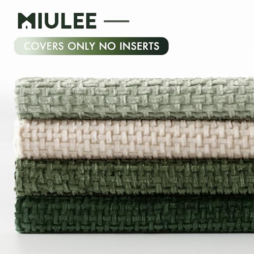 Image of MIULEE Pack of 4 Couch Throw Pillow Covers 22x22 Inch Neutral Green Soft Decorative Chenille Pillow Covers Farmhouse Accent Cushion Covers for Boho Spring Home Decor Sofa Bedroom Living Room