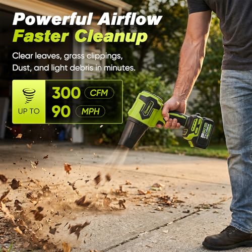 Image of Sakerplus Cordless Leaf Blower, Portable Dust Cleaner Cordless, Handheld Blower, Hand Blowers for Lawn Care, Patio Cleaning, 4.0Ah Battery (Nozzles, 2 Batteries with Storage Case)