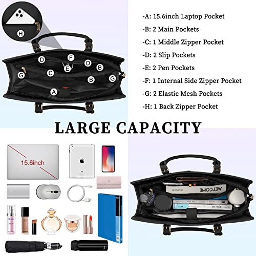 Laptop Bag For Women 15.6 Inch Laptop Tote Bag Waterproof Leather Work Bag Large Capacity Computer Tote Bag Professional Office Business Briefcase Lightweight Travel Handbag Shoulder Bag, Black #TOP1
